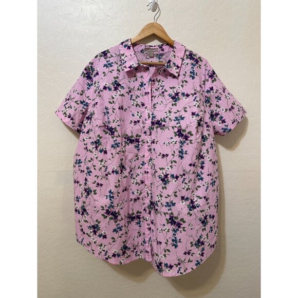 Woman Within Floral Button Up Collared Top Sz 2X Spring Bloomcore Easter Travel - Picture 1 of 14